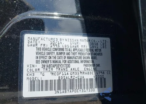 2014 Nissan Sentra Sr z USA, uszkodzony, nr VIN 3N1AB7AP0EY317330